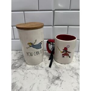 Rae Dunn Disney Wendy YOU CAN FLY Canister and Captain Hook Mug, Peter Pan